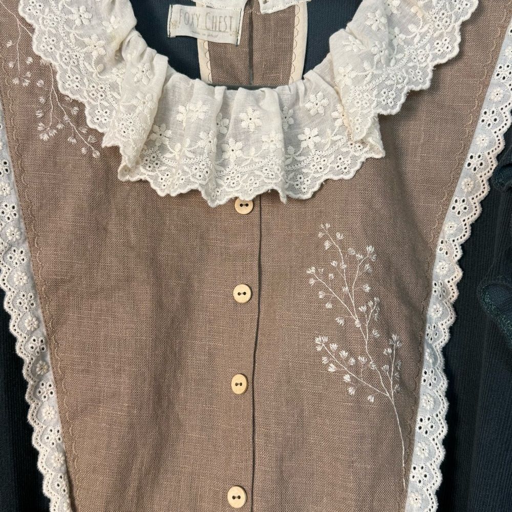 Foxy Chest Green Prairie Maxi Dress Cottagecore Victorian Lace M - Picture 3 of 14